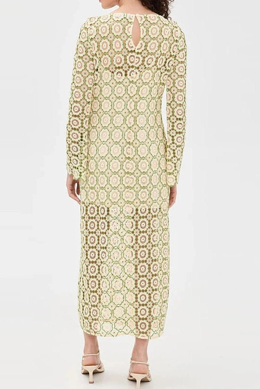 Glorol - O-Neck Loose A-Line See-Through Printed Maxi Dress