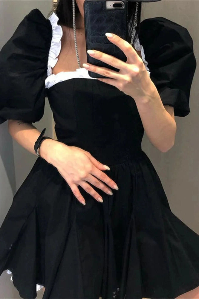 Glorol - Patchwork Short Sleeve Slim Mini Dress