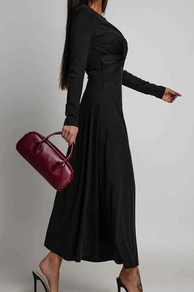 Glorol - Elegant O-Neck Long Sleeve High Waist Slim Maxi Dress