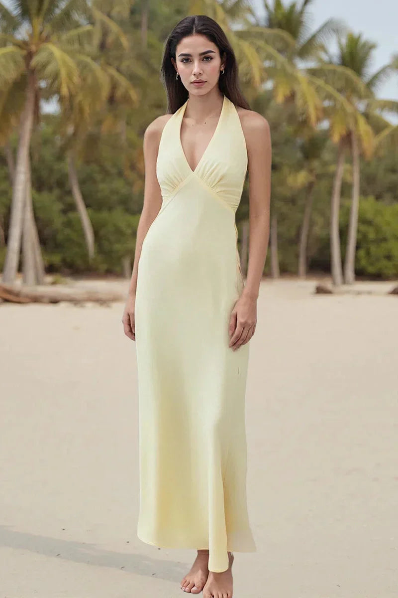 V Neck Tie-Up Backless Sleeveless Maxi Dress