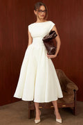 Glorol - Hollow Out Backless Sleeveless High Waist Pleated A-line Midi Dress
