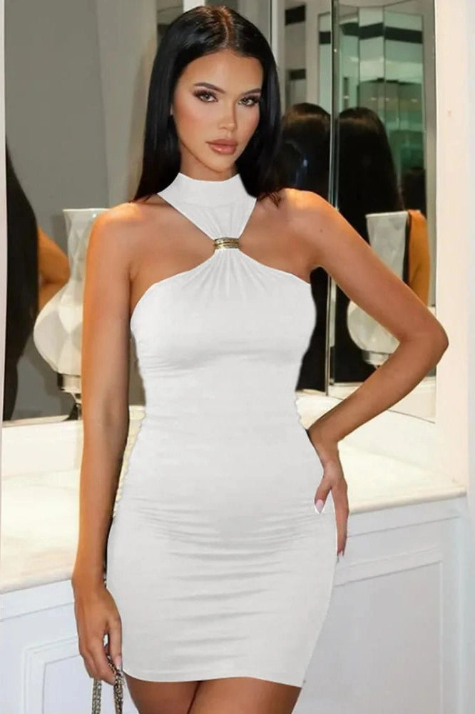 Glorol - Sleeveless Turtleneck Off-Shoulder Strapless Mini Dress