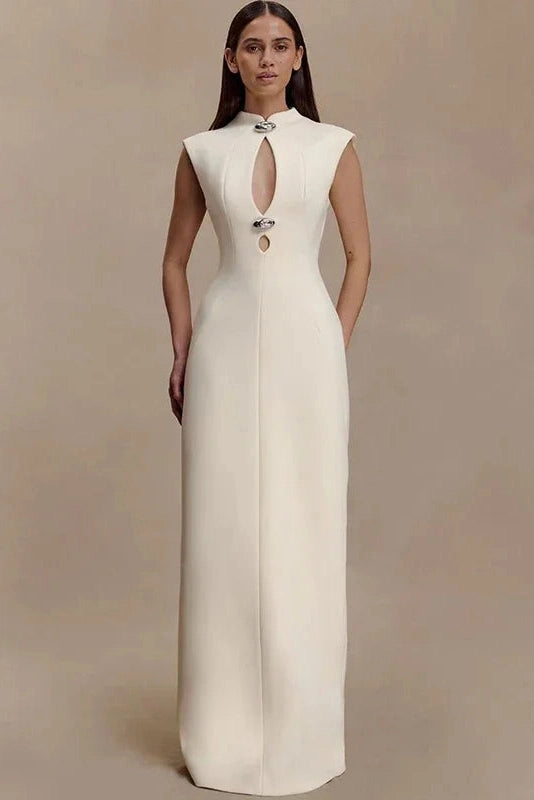 Glorol - Elegant Hollow-Out Slim Round Neck Sleeveless Maxi Dress