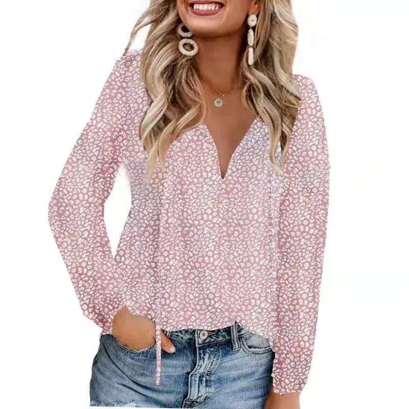 Glorol - Floral V-Neck Double-Layer Top