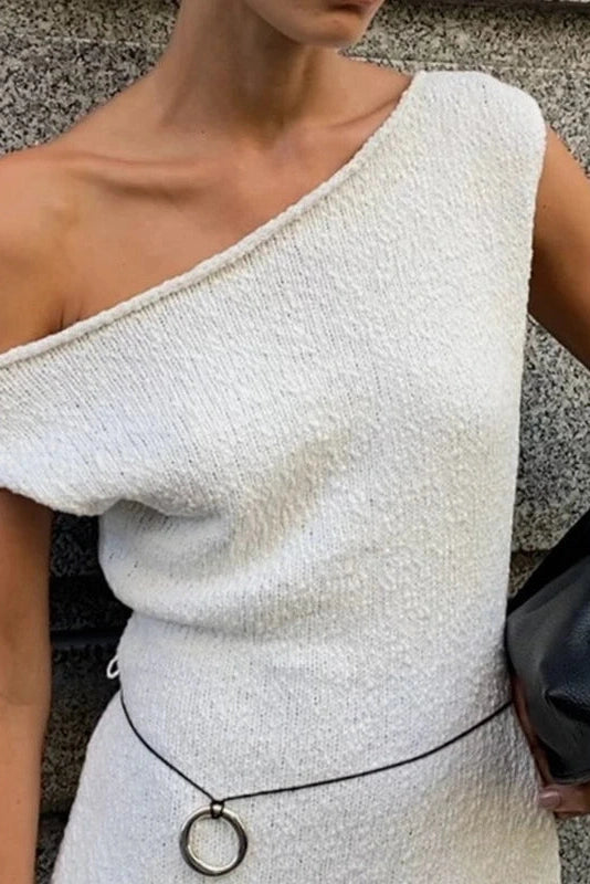 Glorol - Elegant Knitted One-Shoulder Slim Mini Dress