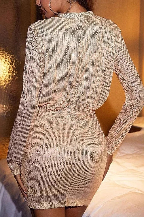 Glorol - Elegant High Waist Long Sleeve Slim Mini Dress