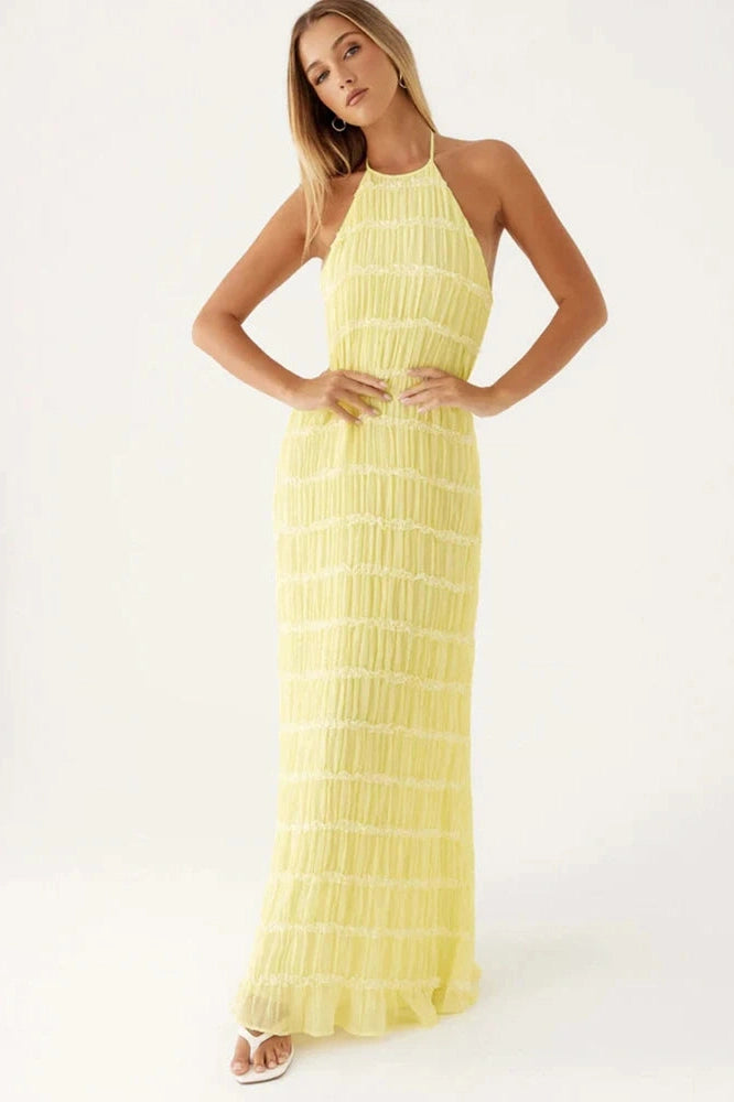 Glorol - Elegant Backless Lace Up Loose Maxi Dress