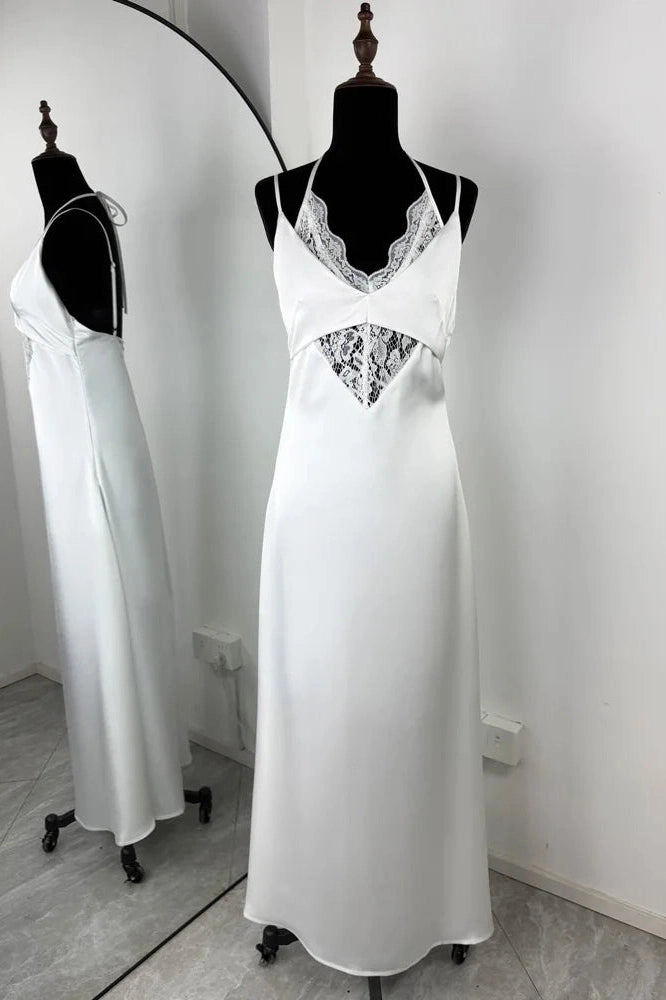 Glorol - Hollow Out Lace Backless Slim V-Neck Maxi Dress
