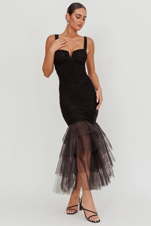 Glorol - Backless Spaghetti Strap Sleeveless Bodycon Maxi Dress