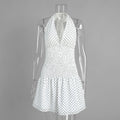Glorol - Polka Dot Pleated Lace Sleeveless Mini Dress