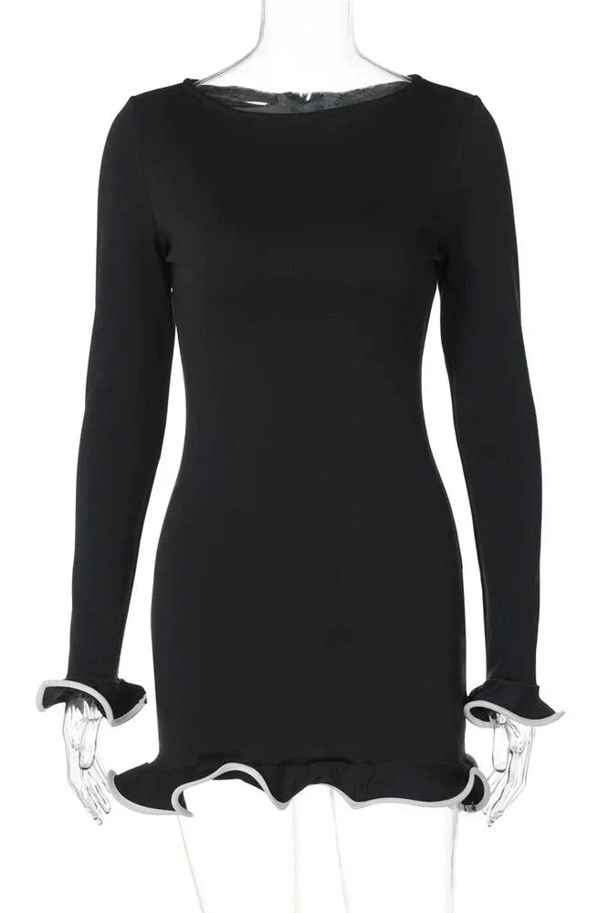 Glorol - Slim Long Sleeve Patchwork Mini Dress