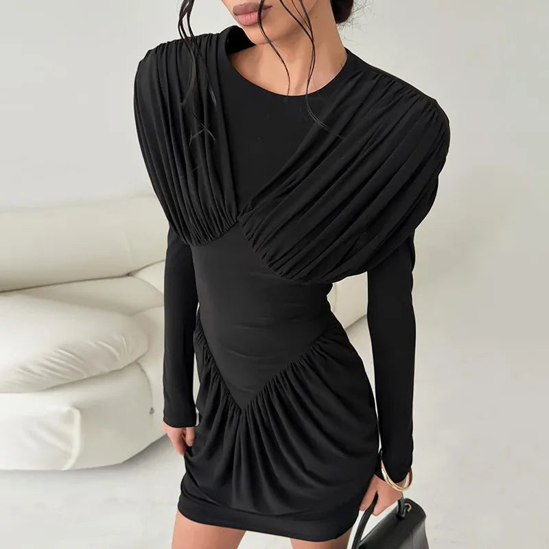 Glorol - Patchwork High Waisted Long Sleeve Mini Dress