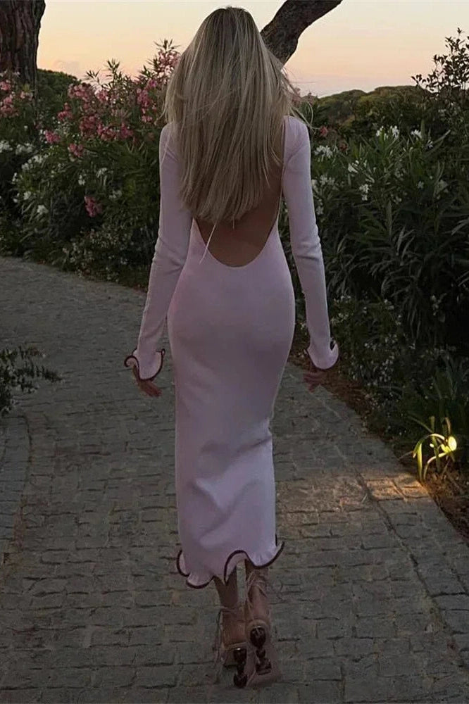 Glorol - Backless Long Sleeve Midi Dress