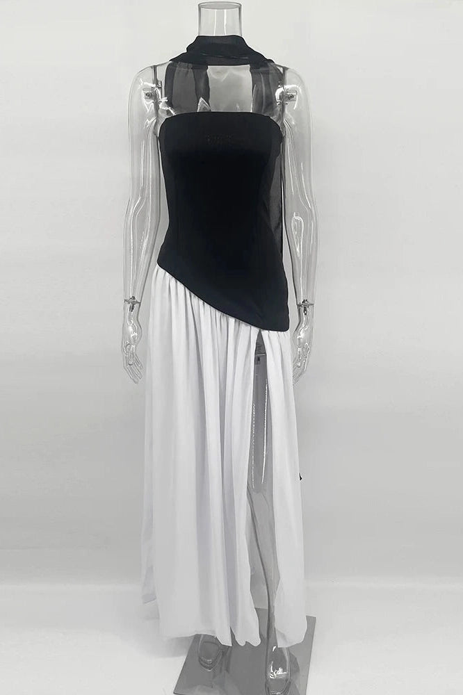 Glorol - Elegant Slim Lace Up Strapless Irregular Maxi Dress