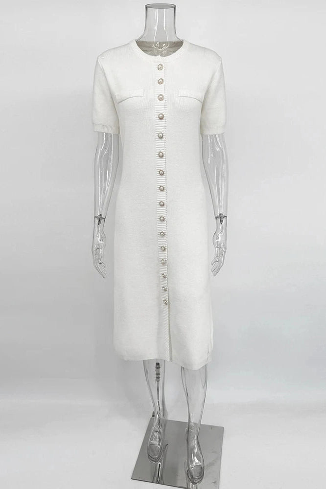 Glorol - Elegant Knit Short Sleeve Slim High Waist Midi Dress