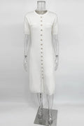 Glorol - Elegant Knit Short Sleeve Slim High Waist Midi Dress