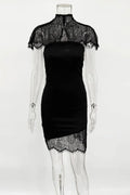 Glorol - Hollow Out High Waist Slim Patchwork Mini Dress