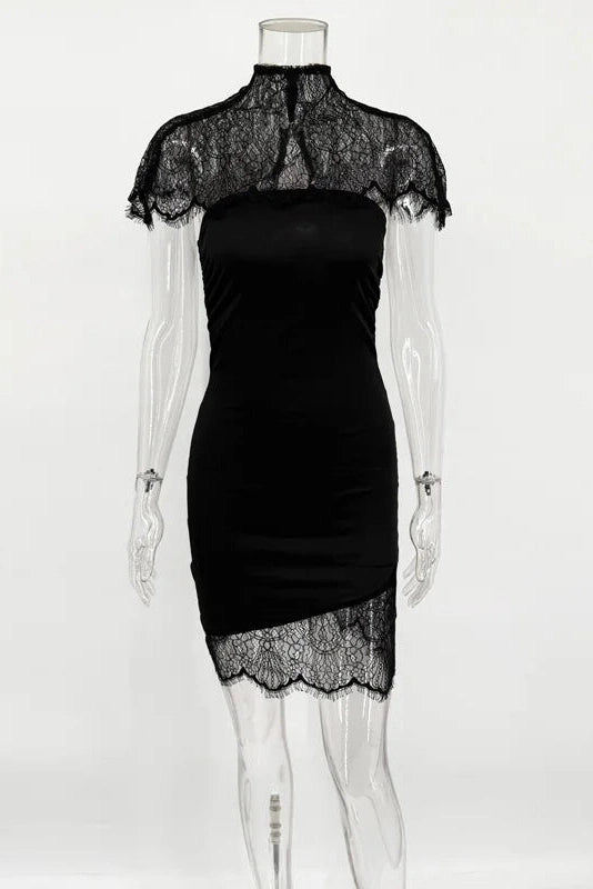 Glorol - Hollow Out High Waist Slim Patchwork Mini Dress