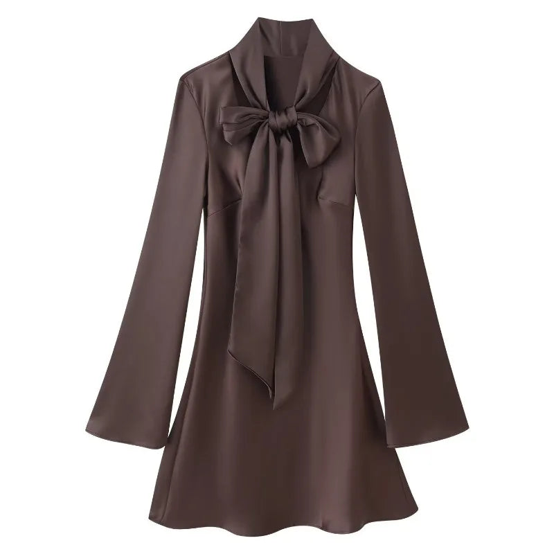 Glorol - Scarf V Neck Patchwork Lace Up Mini Dress