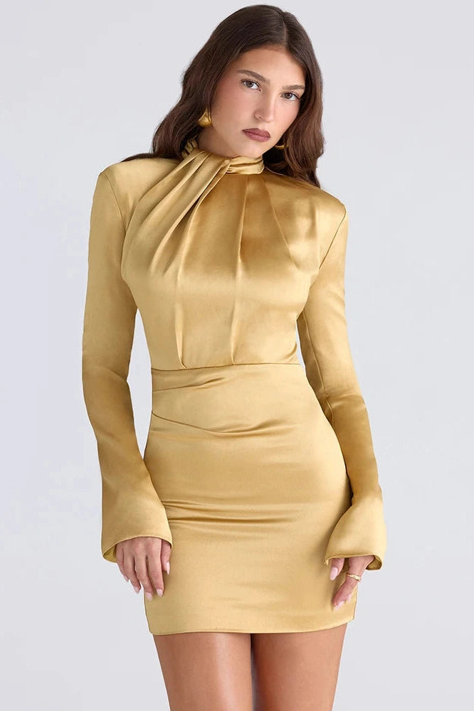 Glorol - Long Sleeve Turtleneck High Waist Bodycon Mini Dress