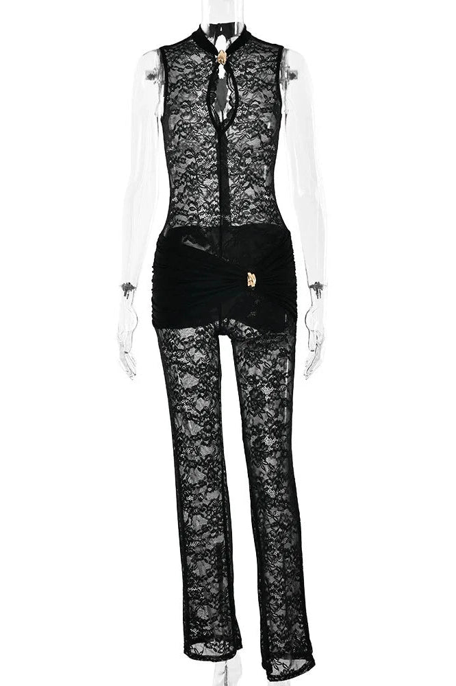 Glorol - Lace See Through Hollow Out Sleeveless Jumpsuit
