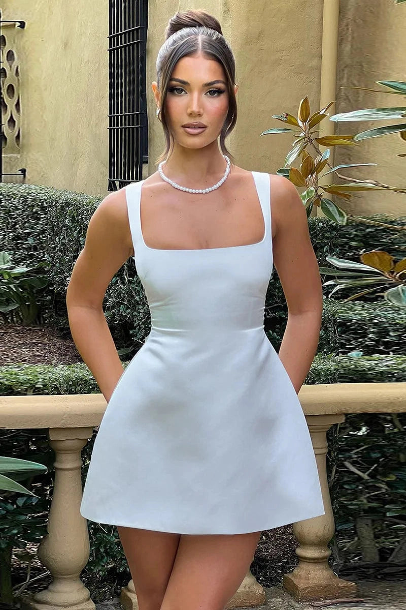 Glorol - Sleeveless Backless Square Neck High Waist Mini Dress
