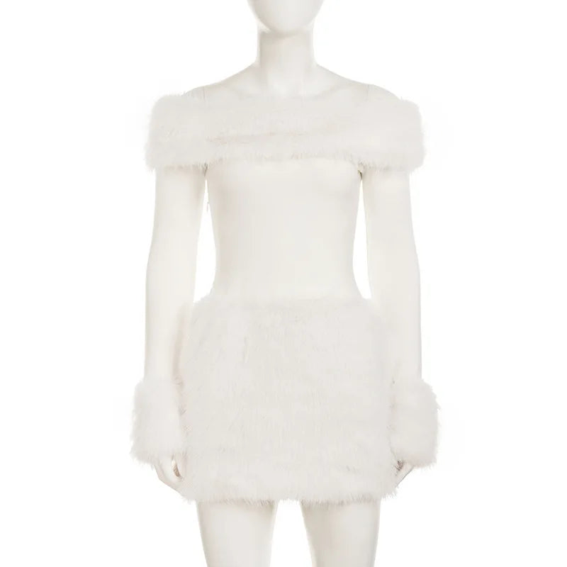 Glorol - Patchwork One-Shoulder Long Sleeve High Waist Mini Dress