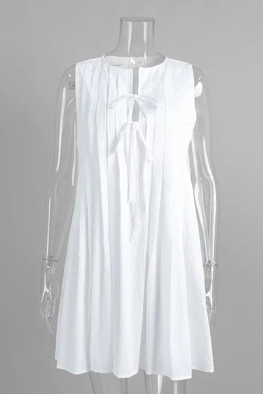 Glorol - Elegant Loose Pleated Lace-Up Mini Dress