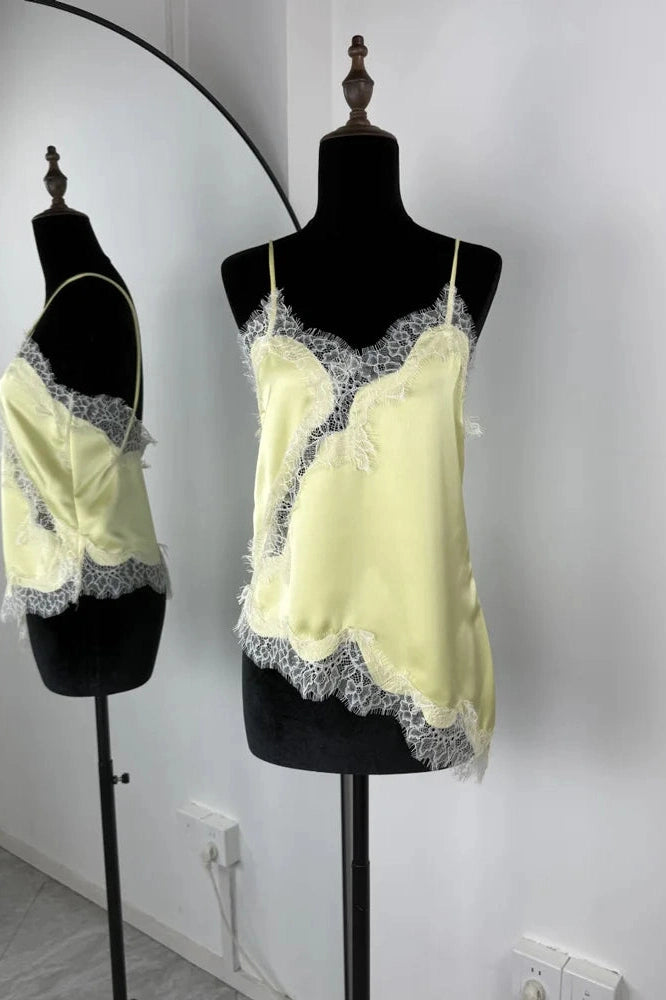 Glorol - Lace Printed V-Neck Patchwork Backless Top