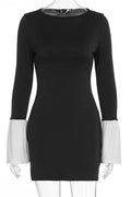Glorol - Round Neck Slim Long Sleeves High Waist Mini Dress