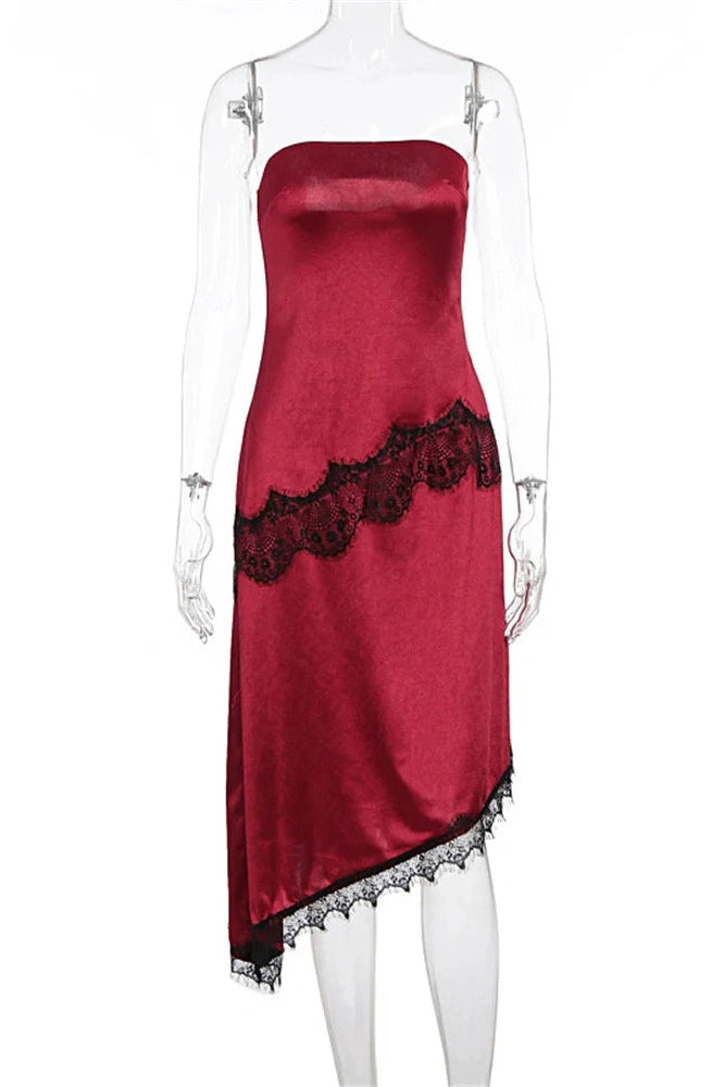 Glorol - Lace Patchwork Slim High Waist Backless Midi Dress