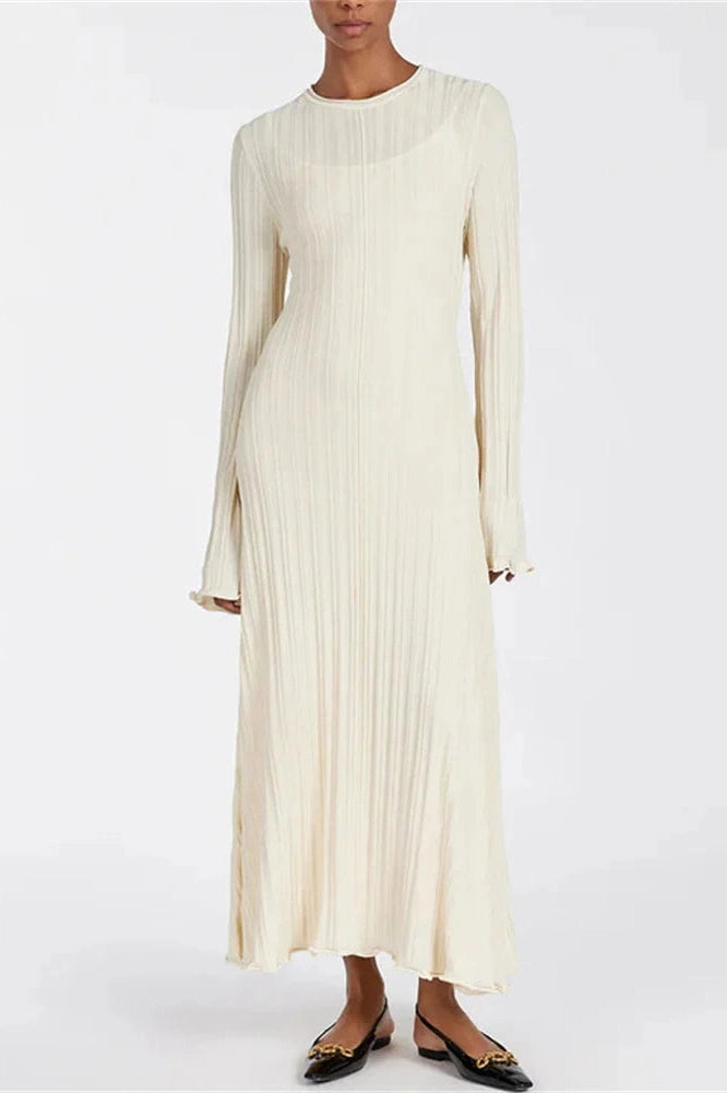 Glorol - Lace-Up High Waist Long Sleeve Maxi Dress