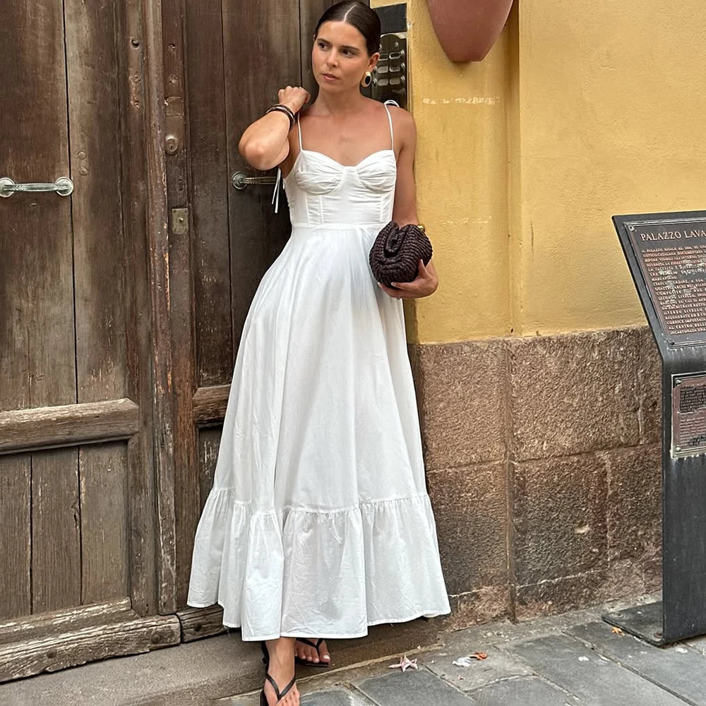 Glorol - Pleated Sleeveless Zipper Maxi Dress
