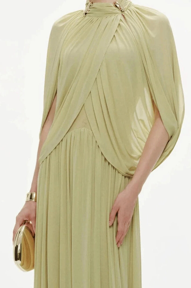 Glorol - Hollow Out Shawl Sleeve Slim High Waist Maxi Dress