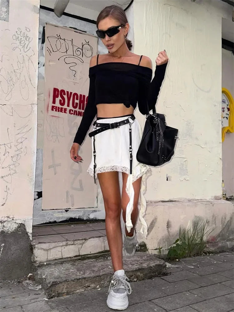 Glorol - High Waist Printed Patchwork Lace Skirt