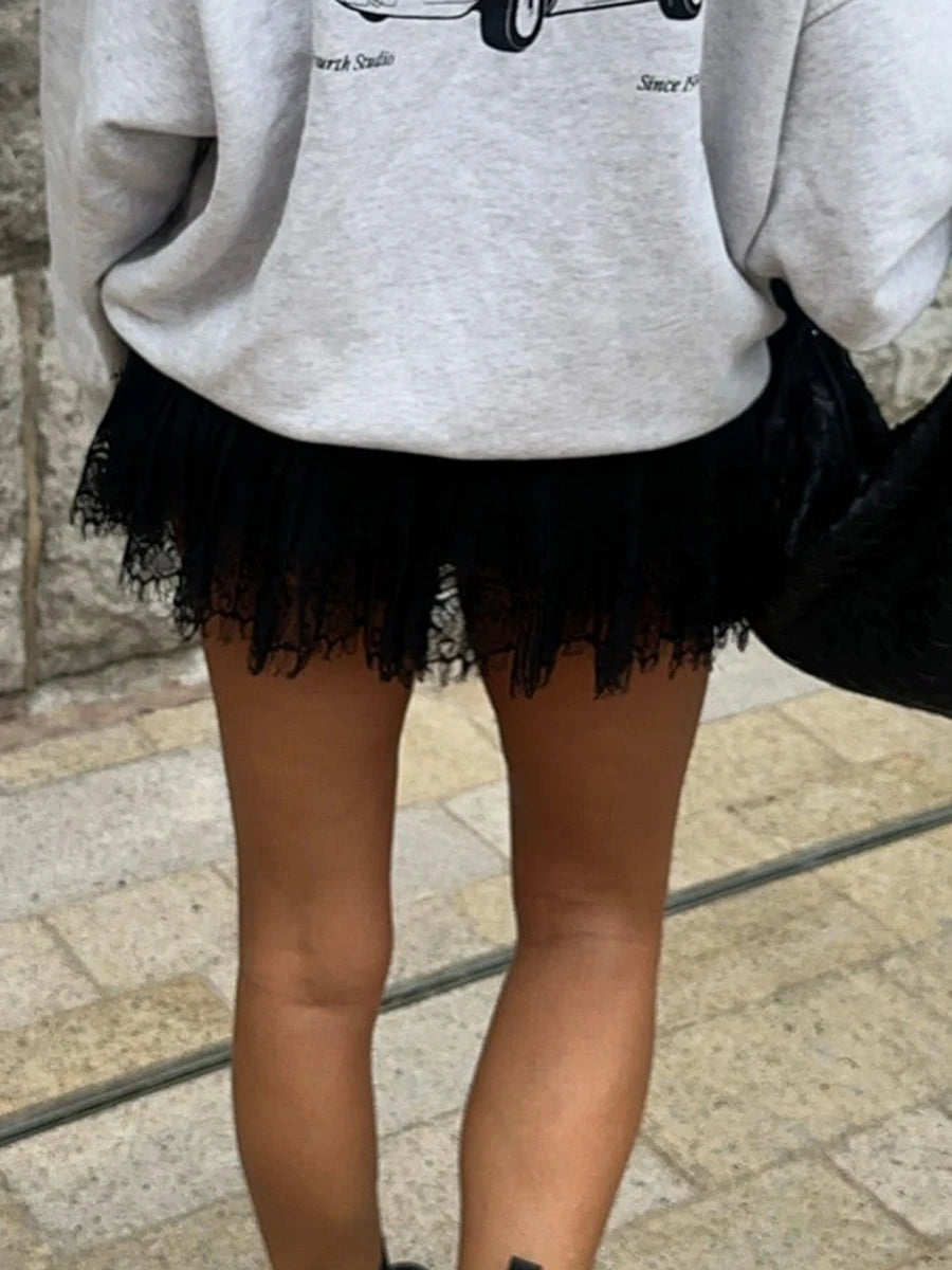 Glorol - Low Waist A-Line Pleated Lace Skirt