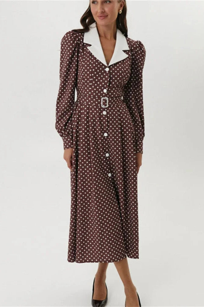 Glorol - Printed High Waist Long Sleeve Slim Midi Dress