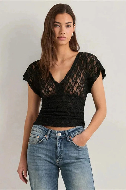Glorol - Backless See-Through Sleeveless High Waist Top