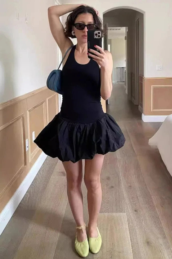 Glorol - Sleeveless Round Neck High Waist Backless A-line Mini Dress