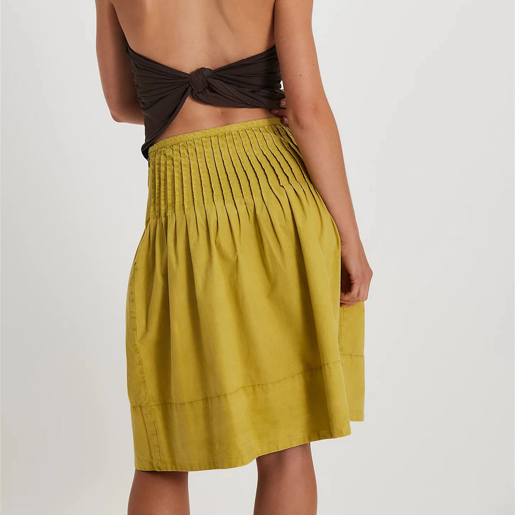 Glorol - Pleated Side Zipper High Waist Loose A-line Skirt
