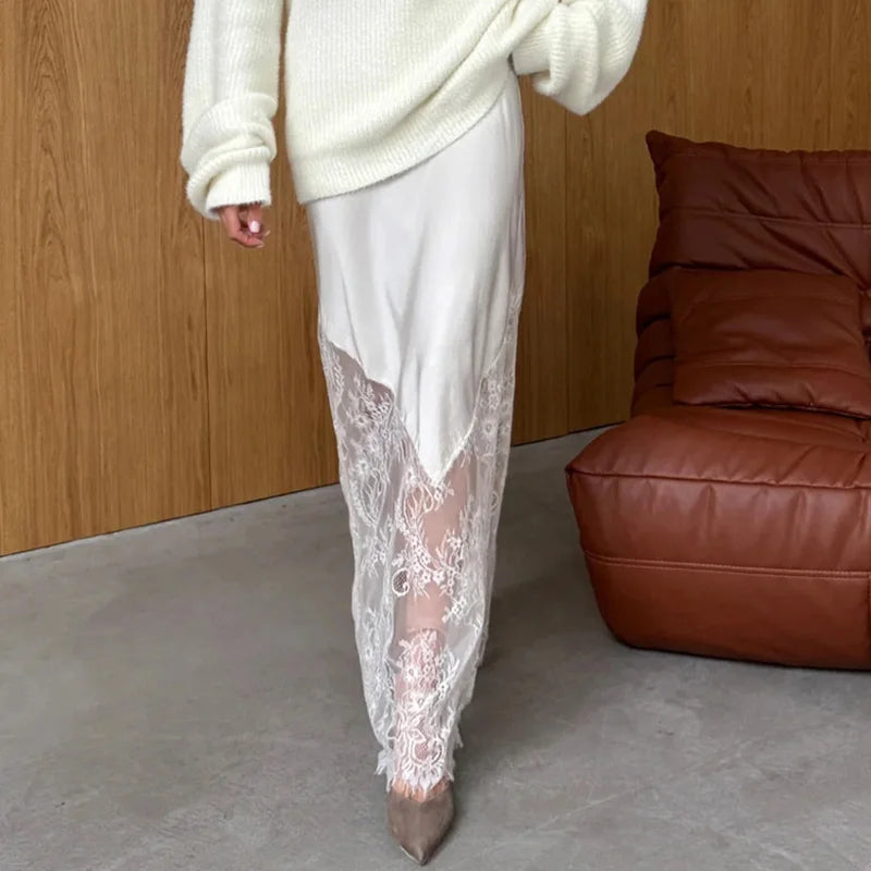 Glorol - High Waist Loose See-Through Lace Skirt