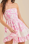 Glorol - Floral Print Strapless Mini Dress