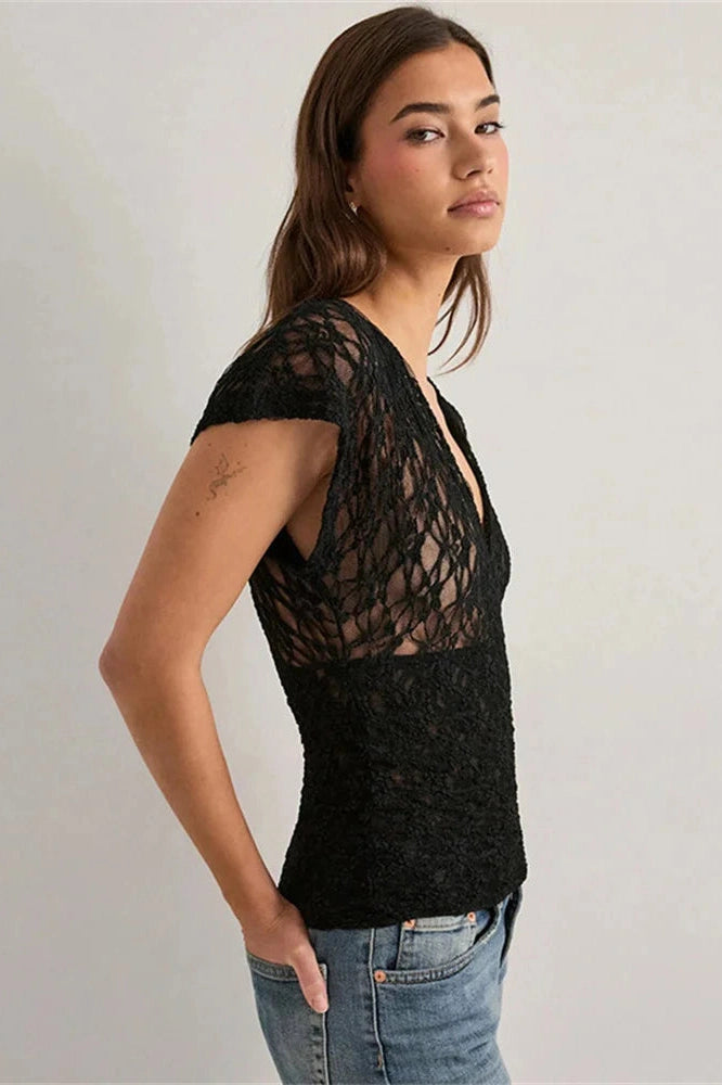 Glorol - Backless See-Through Sleeveless High Waist Top
