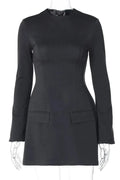 Glorol - Elegant Long Sleeve Slim A-Line High Waist Mini Dress