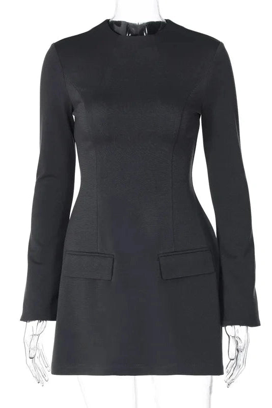 Glorol - Elegant Long Sleeve Slim A-Line High Waist Mini Dress