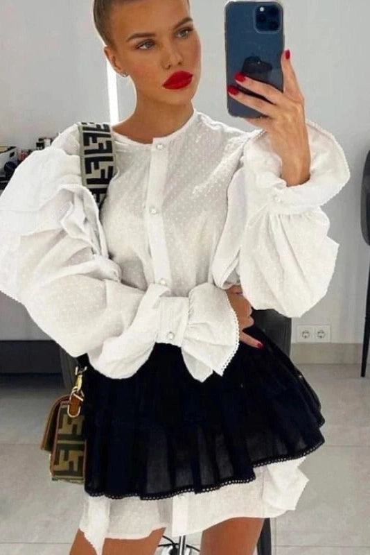 Glorol - Flare Sleeve High Waisted Patchwork Mini Dress