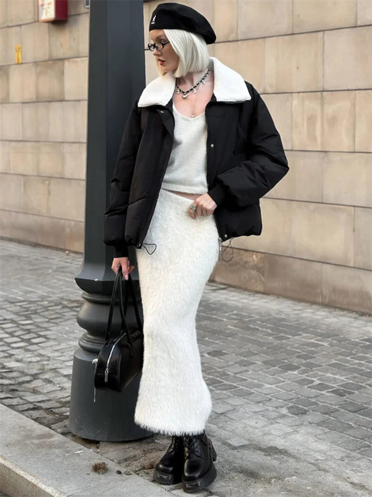 Glorol - Elegant High Waist Fur Feather Skirt