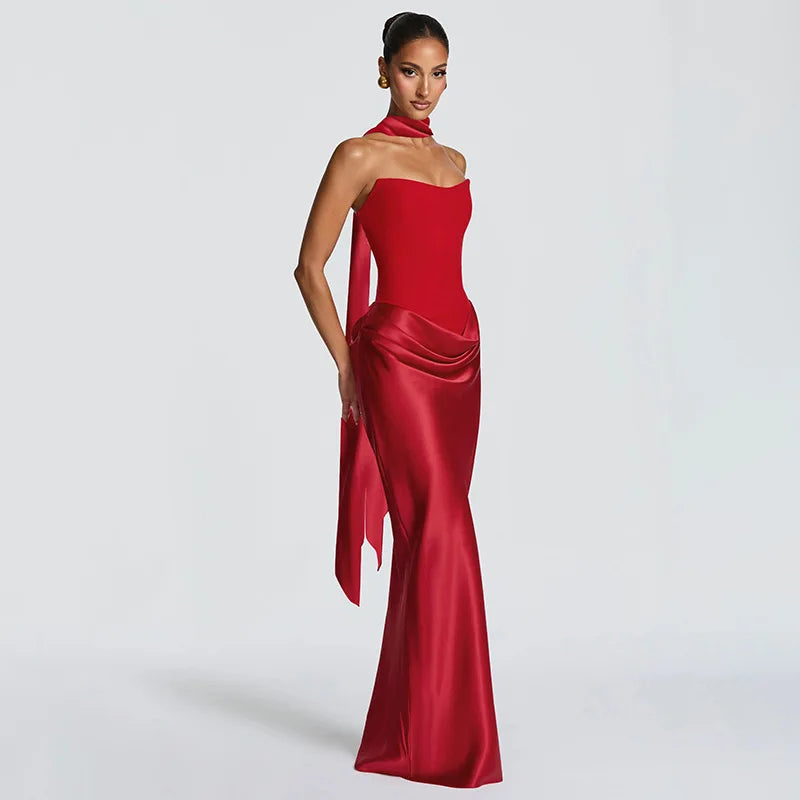 Glorol - Elegant Strapless Backless Slim Maxi Dress