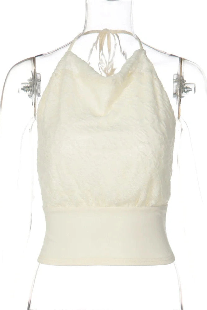 Glorol - Lace Backless Patchwork Sleeveless V-Neck Top
