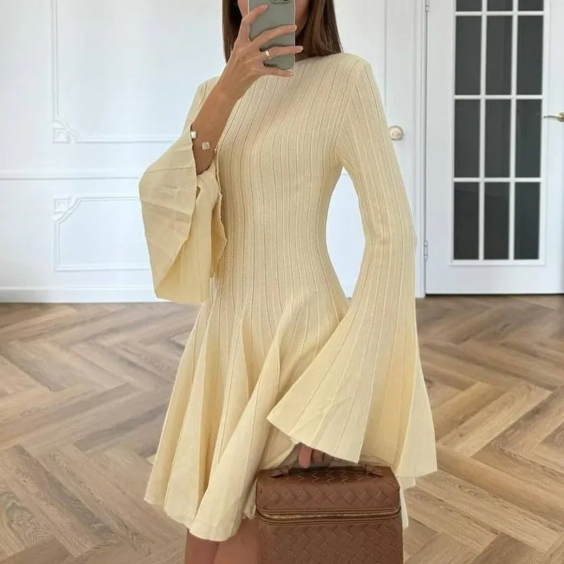 Glorol - Hollow Out High Waist Long Sleeve Mini Dress